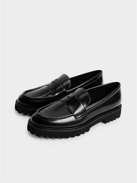 Black Chunky Penny Loafers - CHARLES & KEITH US Penny Loafers Men ...