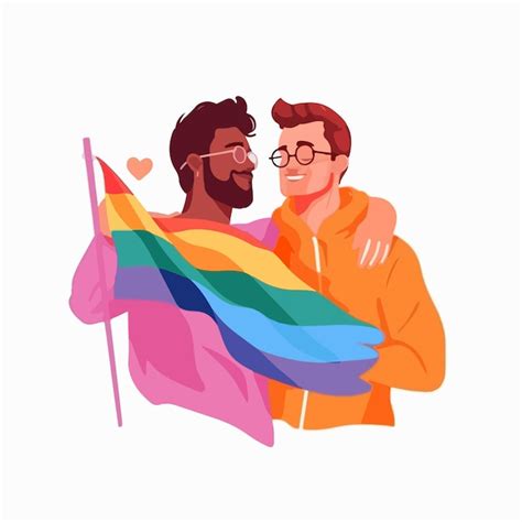 Un Portrait De Couple Gay Avec Un Drapeau Arc-en-ciel Le Concept De Lgbtq Illustration D'un ...