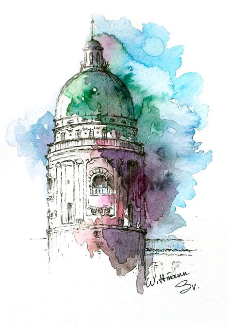 Watercolor city architecture art. Original aquar | Artfinder