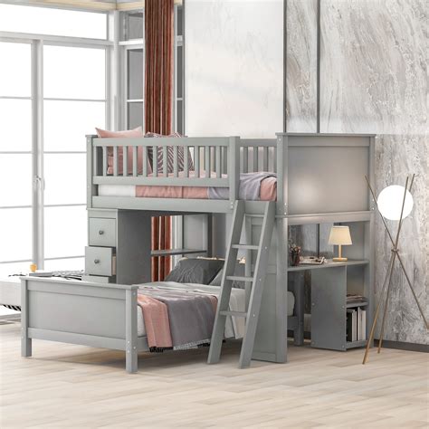 EUROCO Twin Over Twin Loft Bed with Four Drawers and Ladder for Kids, Multiple Colors - Walmart ...