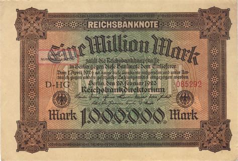 1923 1 Million Mark Germany Currency Reichsbanknote German Banknote Note Money