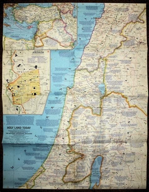 Nat. Geographic Holy Land Today 1963 National Geographic Maps, Folded Maps, Rose City, Religious ...