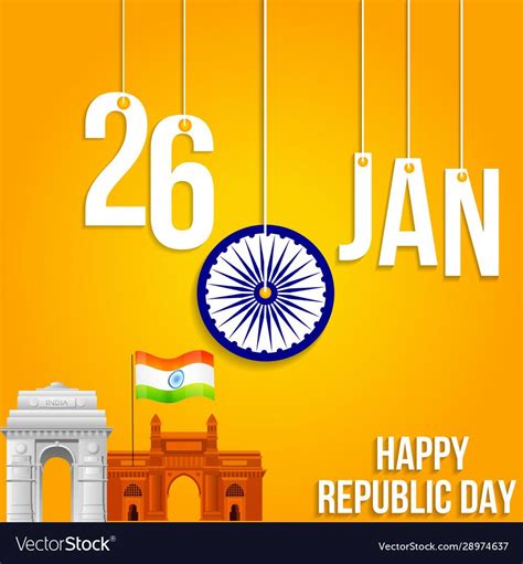 illustration of 26th January happy republic day of India vector creative poster background with ...