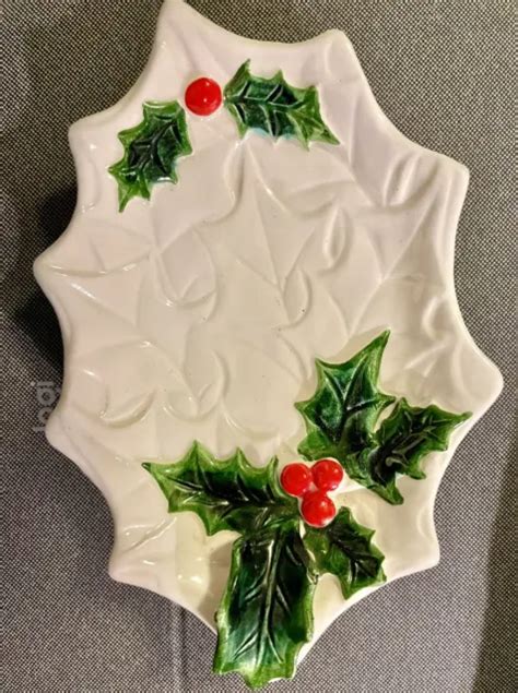 VINTAGE LABELED LEFTON White Holly Berry Trinket Candy Nut Dish 1970/71 ~ #6056 $5.99 - PicClick