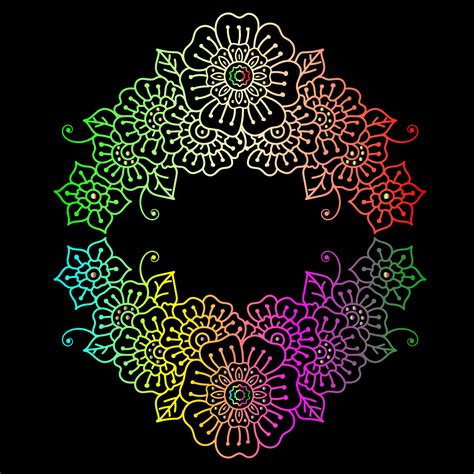 Rainbow color line art floral vector illustration, colorful vintage decorative vector template ...