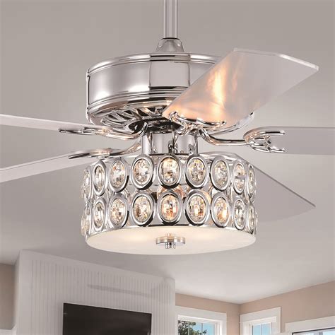 Flush Mount Ceiling Fan With Crystal Light | Shelly Lighting