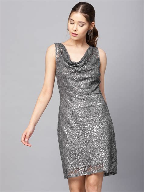 Buy Kazo Women Grey Lace Sheath Dress - Dresses for Women 9122137 | Myntra