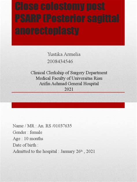 Close Colostomy Post PSARP (Posterior Sagittal Anorectoplasty 2 | PDF