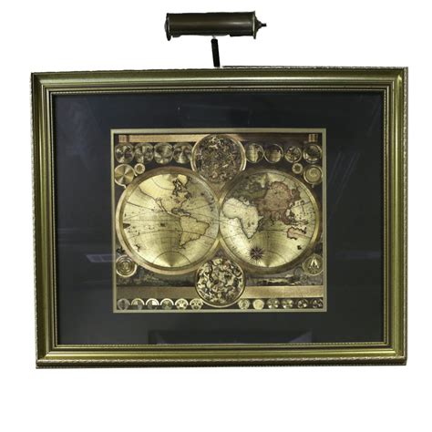 Gold Foil World Map with Gallery Light | EBTH