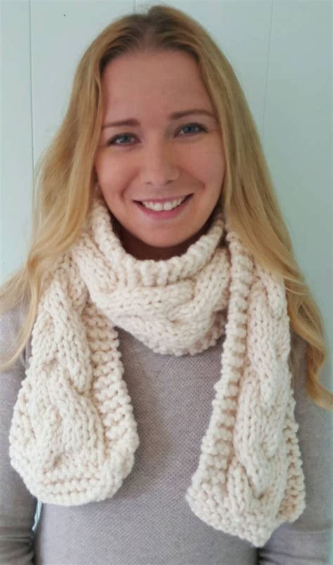 Cable Knit Scarf Cream by CoffeeBeanKnitting on Etsy