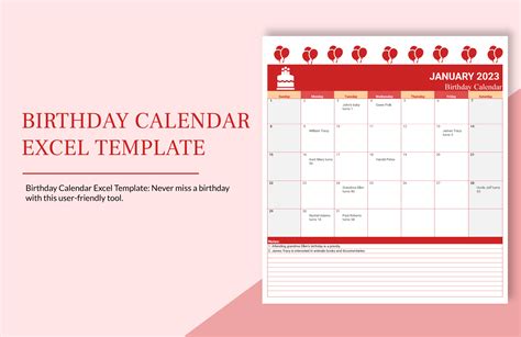 Birthday Calendar Excel Template - Google Sheets, Excel | Template.net