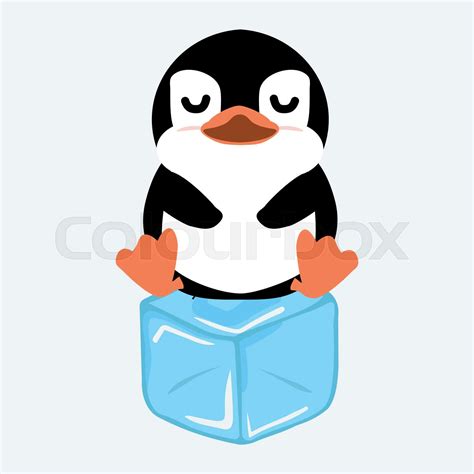 Cute Penguin on ice cube cartoon | Stock vector | Colourbox