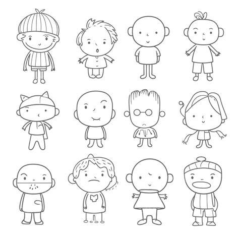 Cute Kids Drawn Characters Outline Sketch Drawing Vector, Figure Models Drawing, Figure Models ...