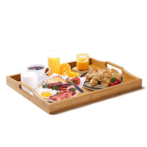 Buy SUPERBE Large Wooden Trays for Serving, Bamboo Serving Tray with ...