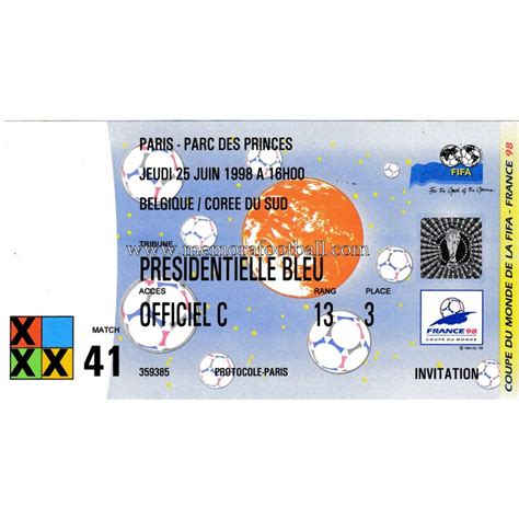 BELGIUM v SOUTH KOREA 25-06-1998 FIFA World Cup France ticket