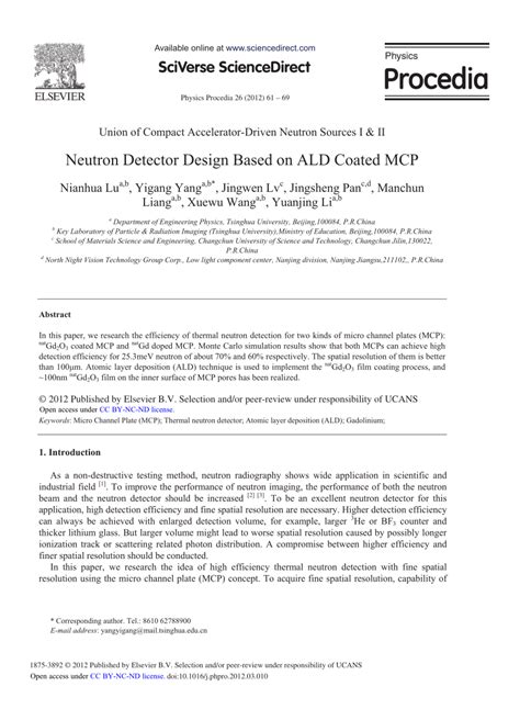 (PDF) Neutron Detector Design Based on ALD Coated MCP