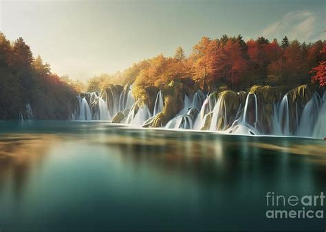 Plitvice Lakes in winter with frozen waterfalls Greeting Card by Benny Marty