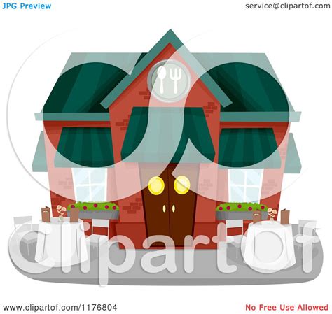 Cartoon of a Restaurant Building Exterior with Outdoor Dining - Royalty Free Vector Clipart by ...