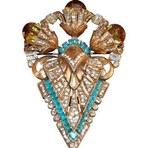 RARE Signed Staret Art Deco Style Gold Tone Rhinestone Embedded Brooch | Art deco jewelry ...