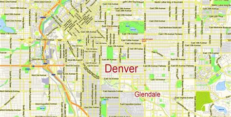 Denver Map PDF Vector Colorado US exact City Plan scale 1:57789 full ...