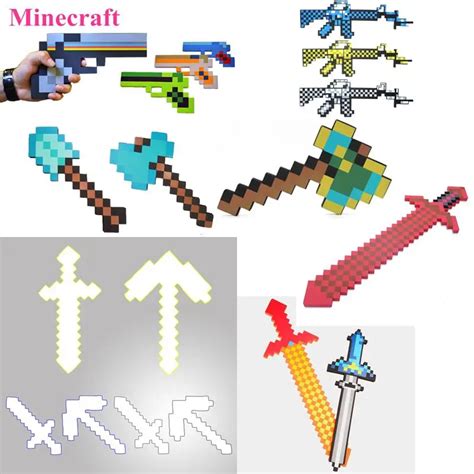 Minecraft Toys Minecraft Foam Weapons Diamond Sword Pick Axe Shovel Gun EVA Model Toys Action ...