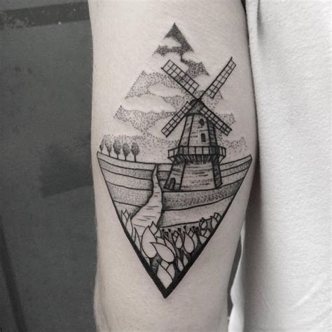 Dutch landscape tattoo by Roald Vd Broek | Windmill tattoo, Tattoos, Dutch tattoo