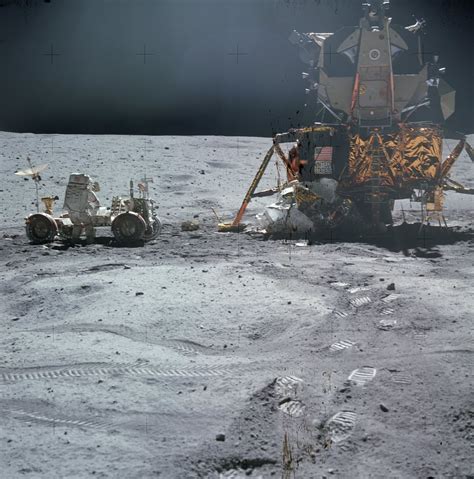 Apollo 16 LEM Orion, the Lunar Roving Vehicle and astronaut John Young ...