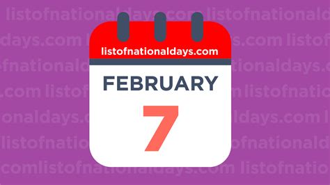 FEBRUARY 7TH: National Holidays,Observances & Famous Birthdays