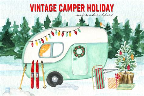 Vintage Camper Holiday Clipart By LABFcreations | TheHungryJPEG