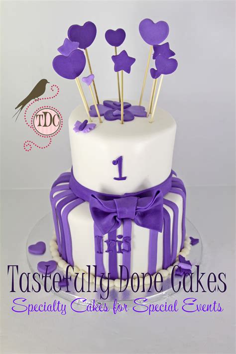 Tastefully Done: Purple Stripes 1st Birthday Cake