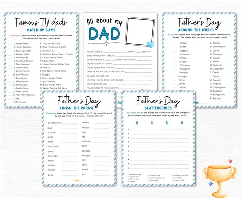 15 Printable Fathers Day Game Bundle, Fathers Day Games for Kids and Adults, Printable Family ...