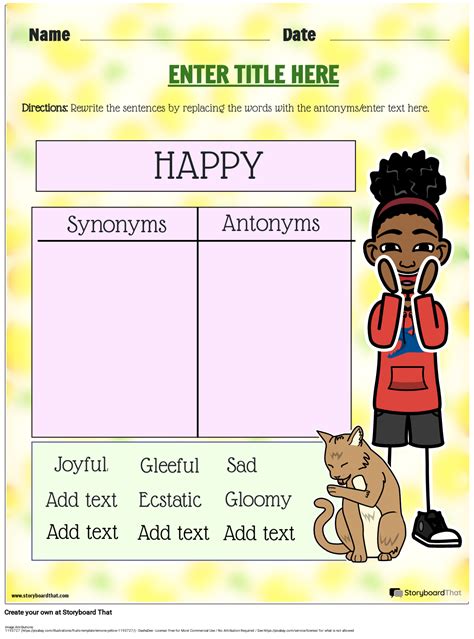 Customize free printable synonyms and antonyms worksheets