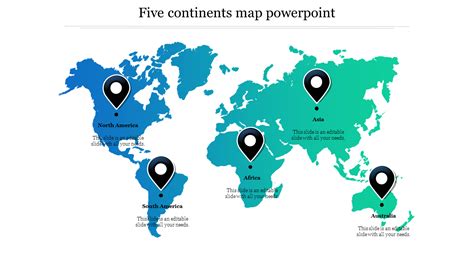 Best 5 Continents Map PowerPoint Template Presentation
