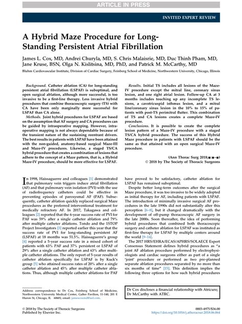 (PDF) A Hybrid Maze Procedure for Long-Standing Persistent Atrial Fibrillation