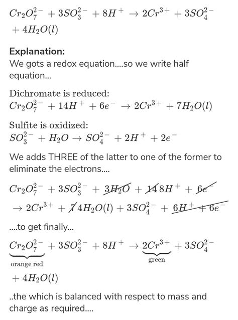 Balance redox equation cr2o7 2- + so3 2-