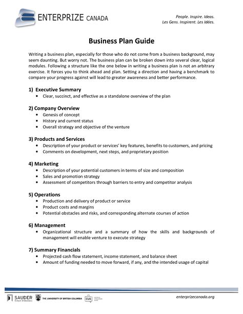 Free Printable Business Plan Sample Form (GENERIC)