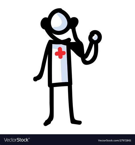 Hand drawn stick figure doctor with stethoscope Vector Image