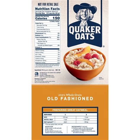 Quaker Oats Old Fashioned Nutrition Label | Besto Blog