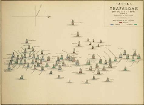 Map depicting the locations of each ship in the midst of the Battle of ...