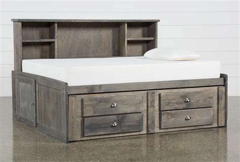 Summit Grey Full Wood Bookcased Platform Daybed With 2-Drawer Captains Trundle | Living Spaces