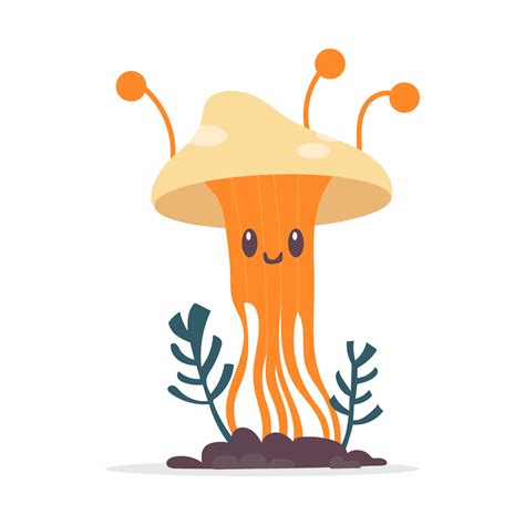 Cute mushroom. Cartoon fungus cordyceps. Mushroom spread concept. Microorganisms. Funny ...