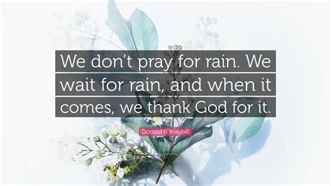 Donald B Kraybill Quote: “We don’t pray for rain. We wait for rain, and ...