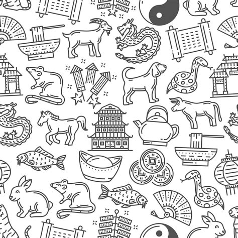 Premium Vector | Lunar new year symbols seamless pattern