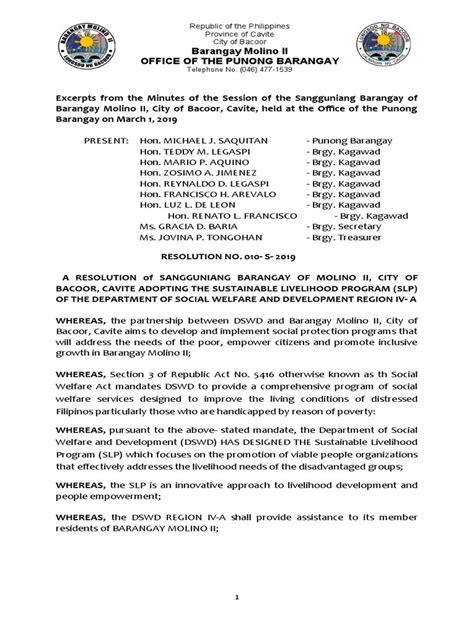 Resolution No. 010 - S - 2019 - Sustainable Livelihood Program | PDF ...