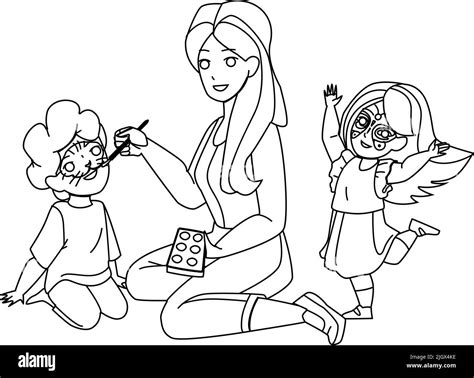 Woman Painting Children Face With Paint Vector Stock Vector Image & Art ...