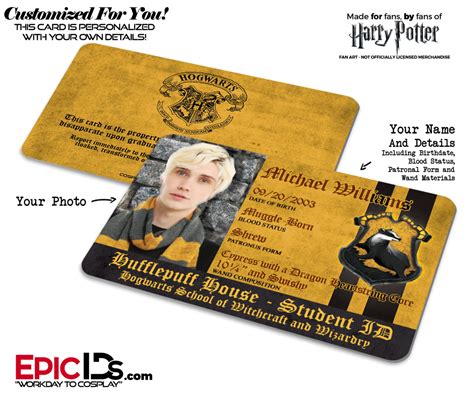 Hogwarts School 'Hufflepuff' Harry Potter Inspired Student ID [Photo Personalized] | Harry ...