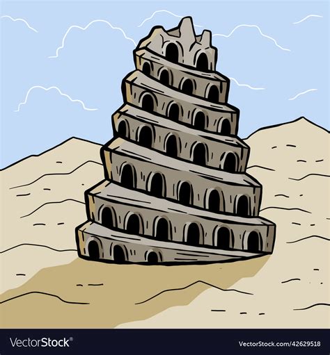 Tower of babel ancient city babylon Royalty Free Vector