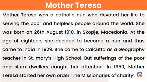 Paragraph on Mother Teresa in English [100, 150, 200 Words]