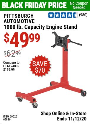 PITTSBURGH AUTOMOTIVE 1000 lb. Capacity Engine Stand for $49.99 | Engine stand, Engine repair ...