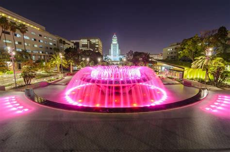 Fountain at Grand Park at Evening Editorial Image - Image of landscape ...